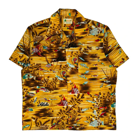 70S Unbranded Hawaiian Shirt - XL Yellow Polyester