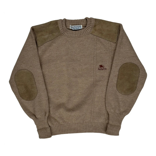 1980S Suede Trim Burberry Jumper - Small Beige Wool