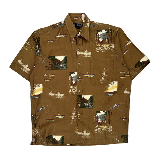 Fishing Roper Graphic Short Sleeve Shirt - Medium Brown Cotton