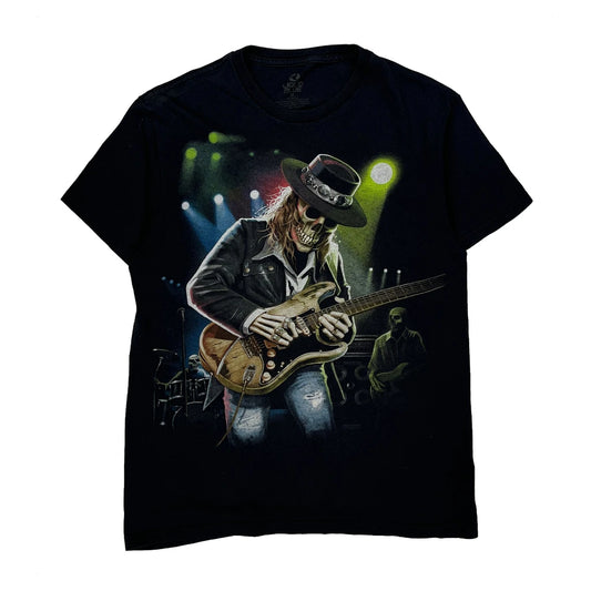Skeleton Guitarist Liquid Blue Graphic T-Shirt - Medium Black Cotton