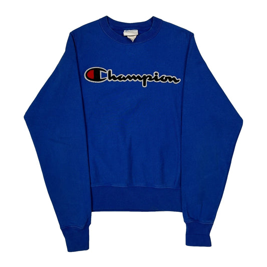 Reverse Weave Champion Spellout Sweatshirt - XS Blue Cotton