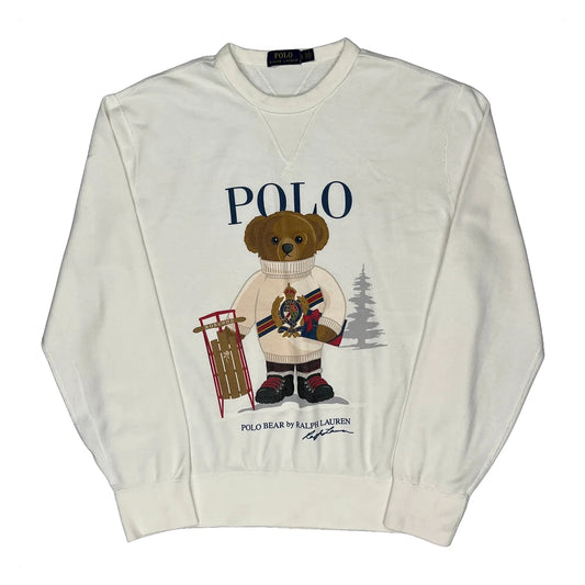 Vintage Polo Bear Ralph Lauren Graphic Sweatshirt - Large White Cotton