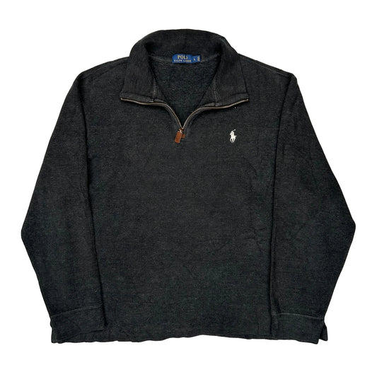 Polo By Ralph Lauren 1/4 Zip - Large Grey Cotton Blend