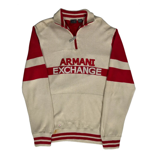 Armani Exchange Spellout 1/4 Zip - Large Cream Cotton