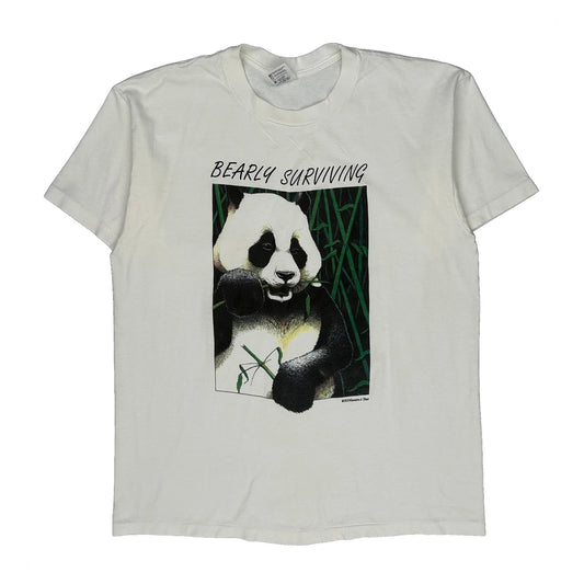 Vintage Panda Graphic Anvil Graphic T-Shirt - XL White Cotton