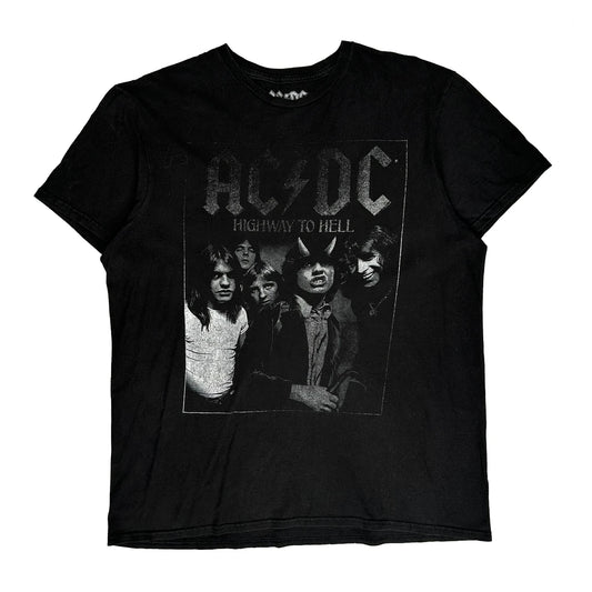 Highway To Hell Print Ac/Dc Band T-Shirt - Large Black Cotton