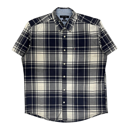 Tommy Hilfiger Checked Short Sleeve Shirt - Large Navy Cotton