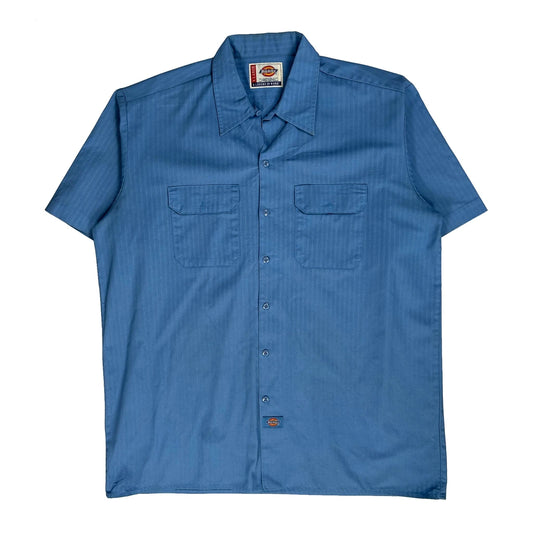 Vintage Dickies Short Sleeve Shirt - XL Blue Polyester Blend