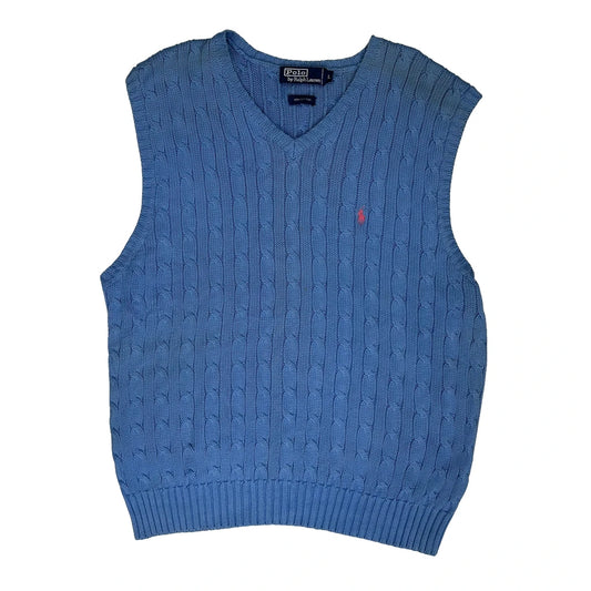 Polo By Ralph Lauren V-Neck Sweater Vest - Large Blue Cotton