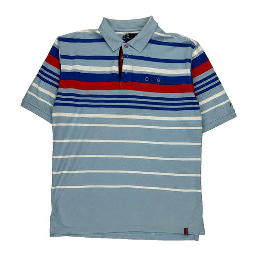 Vintage Coogi Striped Polo Shirt - XL Blue Cotton