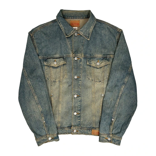 Vintage Guess Collared Denim Jacket - Large Light Wash Denim