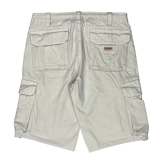 True Religion Cargo Shorts - 36W 11L White Cotton