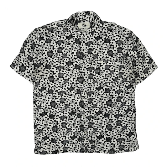 Quiksilver Floral Short Sleeve Shirt - Medium Black & White Cotton