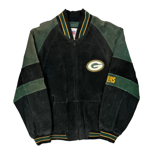 Green Bay Packers Nfl Football Bomber Jacket - Large Black Suede