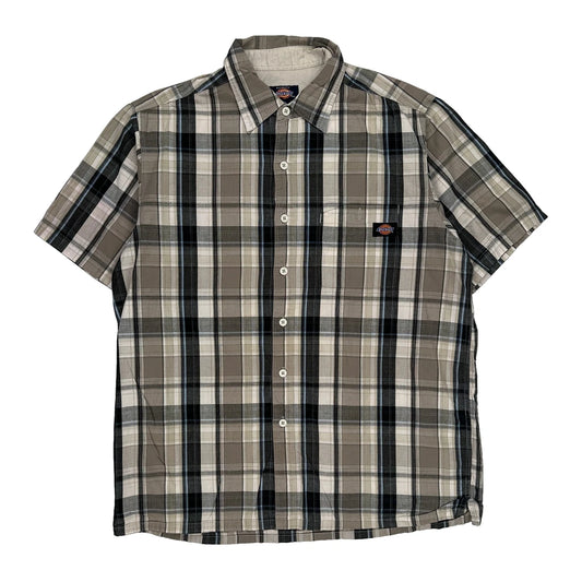 Dickies Checked Short Sleeve Shirt - Large Beige Cotton