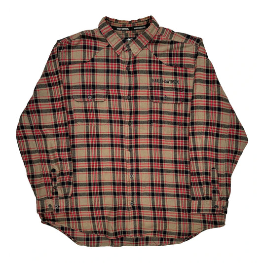 Harley Davidson Checked Flannel Shirt - 2XL Beige Cotton