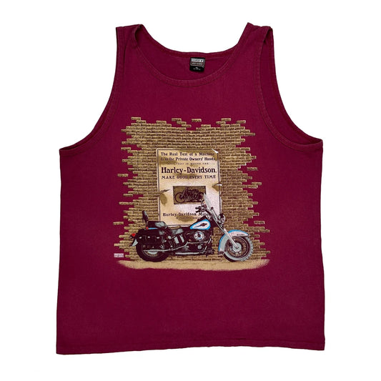 Vintage Motorcycle Harley Davidson Graphic Vest - XL Red Cotton