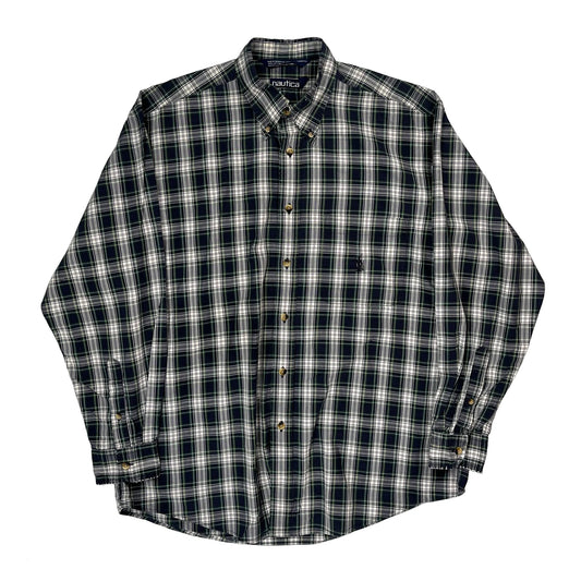 Nautica Checked Shirt - Large Green Cotton