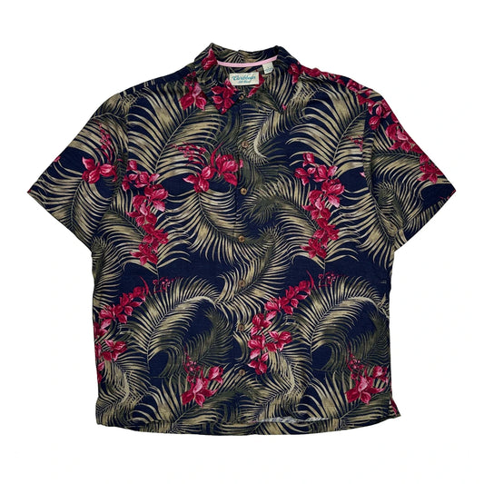 Caribbean Floral Hawaiian Shirt - Large Black Silk Blend