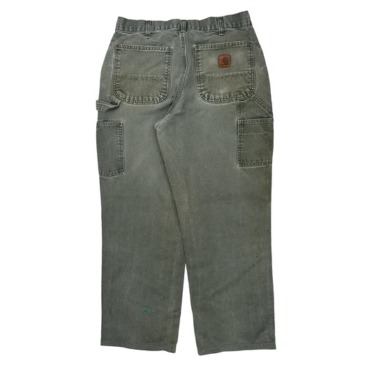 Original Dungaree Fit Carhartt Double Knee Carpenter Trousers - 32W 32L Grey Cotton