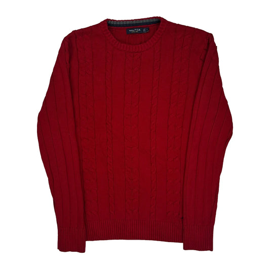 Nautica Cable Knit Jumper - Large Red Cotton