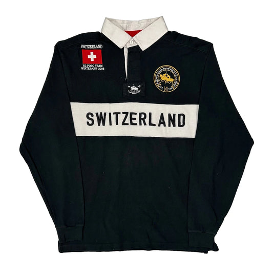 Switzerland Rl Polo Team Winter Cup 2008 Polo By Ralph Lauren Graphic Rugby Shirt - XL Black Cotton
