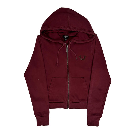 True Religion Spellout Hoodie - Small Burgundy Cotton Blend