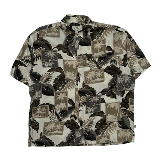 Island Shores Floral Hawaiian Shirt - Large Brown Viscose