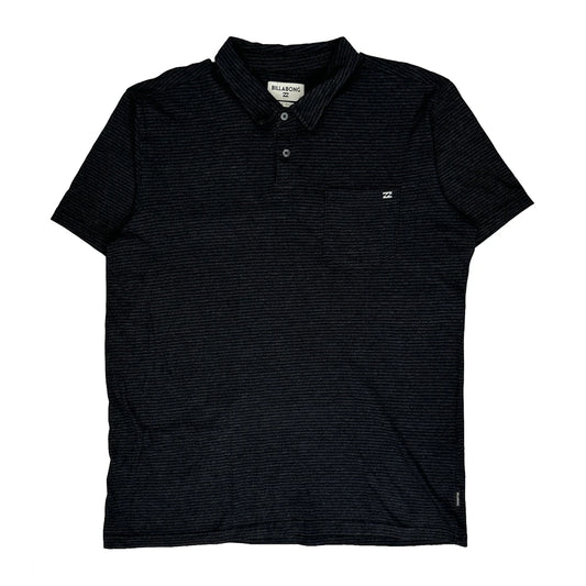 Billabong Striped Polo Shirt - Large Black Cotton Blend