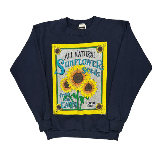 All Natural Sunflower Seeds Tultex Graphic Sweatshirt - Large Navy Cotton Blend