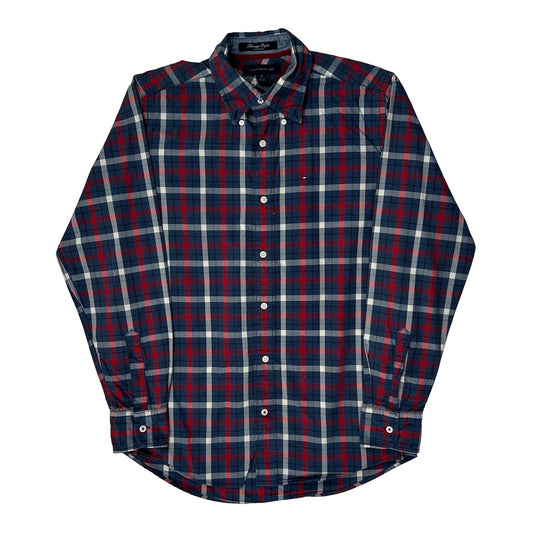 Vintage Tommy Hilfiger Checked Flannel Shirt - Small Navy Cotton