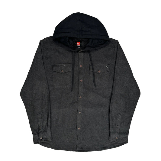 Quiksilver Hooded Flannel Shirt - Large Grey Cotton Blend