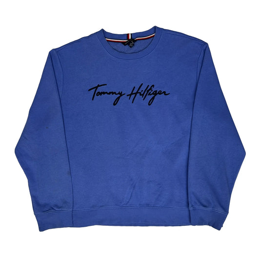 Tommy Hilfiger Spellout Sweatshirt - 2XL Blue Cotton Blend