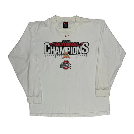 Ohio State National Champions 2002 Nike Long Sleeve T-Shirt - Large White Cotton