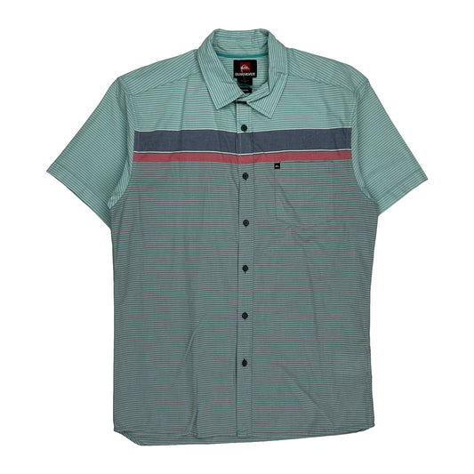Quiksilver Striped Short Sleeve Shirt - Medium Blue Cotton