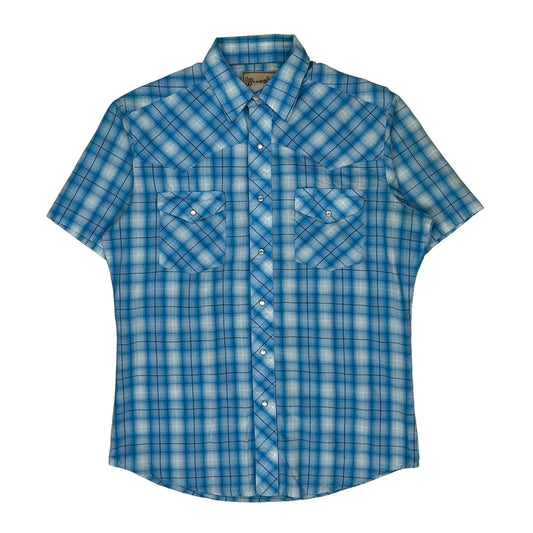 Wrangler Checked Short Sleeve Shirt - Medium Blue Cotton