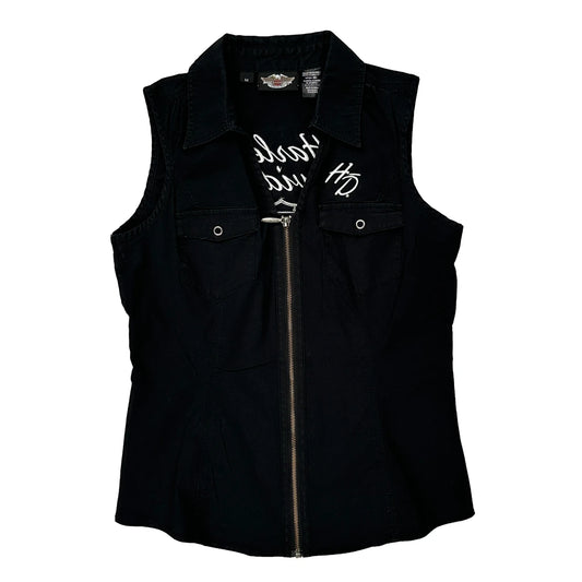 Motorcycle Harley Davidson Graphic Denim Gilet - Medium Black Cotton