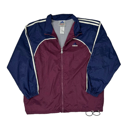 Adidas Striped Track Jacket - XL Burgundy Nylon