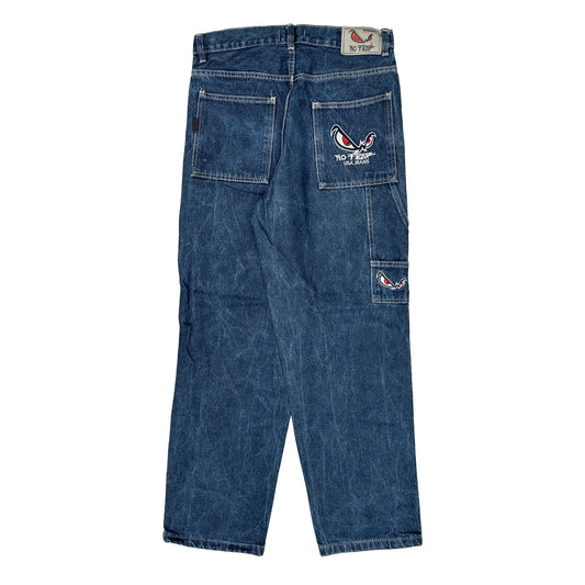 Eyes Embroidery No Fear Baggy Carpenter Jeans - 31W 31L Blue Denim
