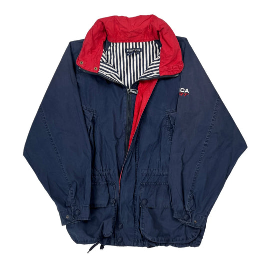 Nautica Striped Windbreaker - Large Blue Cotton
