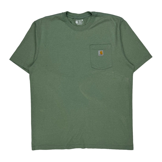 Dog And Truck Graphic Carhartt Graphic T-Shirt - Large Green Cotton