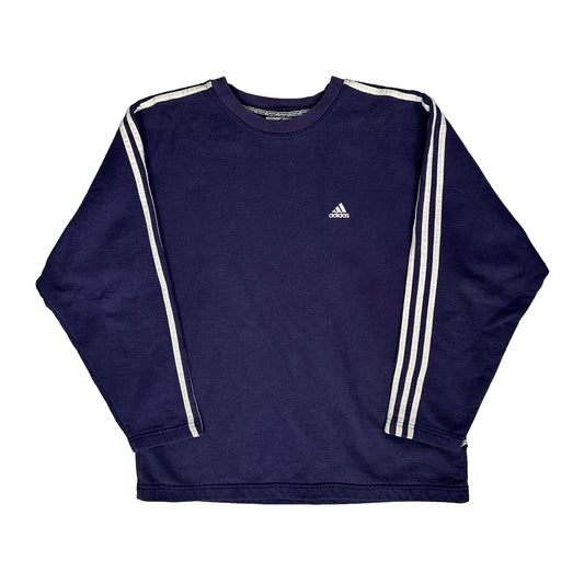 Adidas Striped Sweatshirt - Medium Navy Cotton