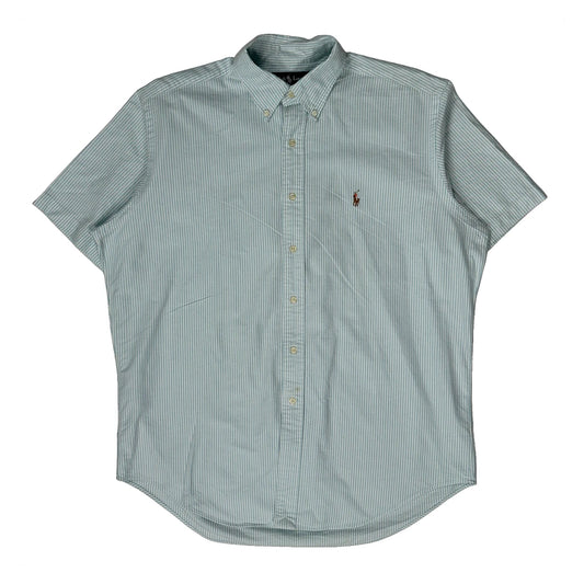 Classic Fit Polo By Ralph Lauren Striped Short Sleeve Shirt - Large Blue Cotton