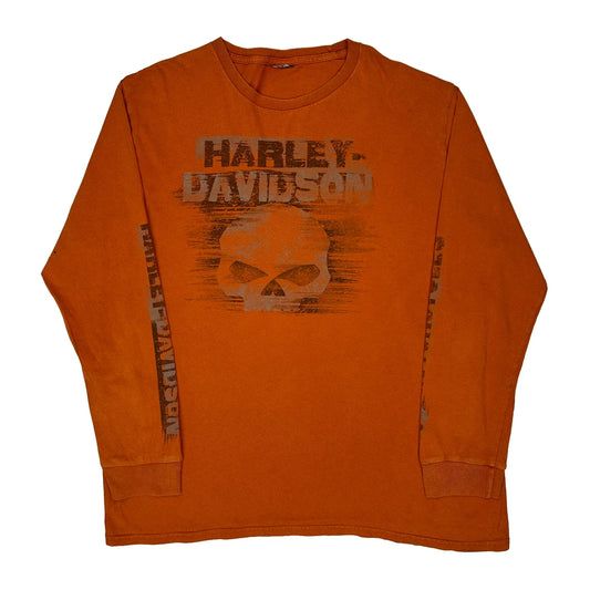 Ontario Canada Harley Davidson Graphic Long Sleeve T-Shirt - XL Orange Cotton