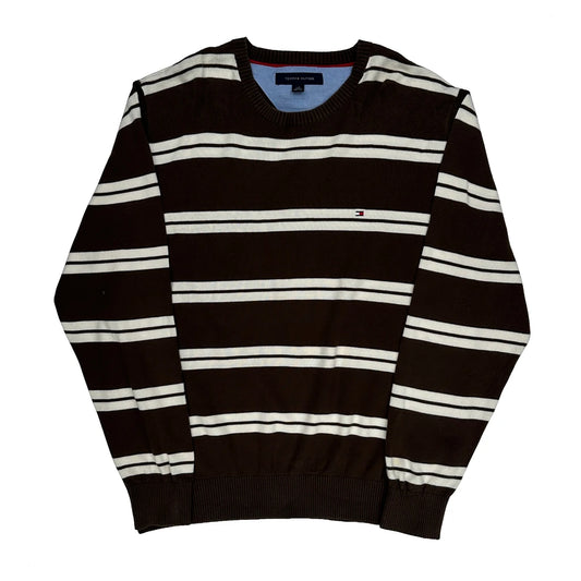 Vintage Tommy Hilfiger Striped Jumper - Large Brown Cotton