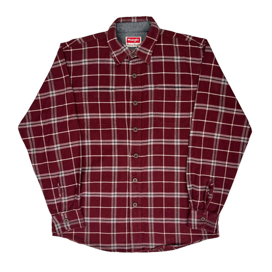 Wrangler Checked Flannel Shirt - Medium Burgundy Cotton