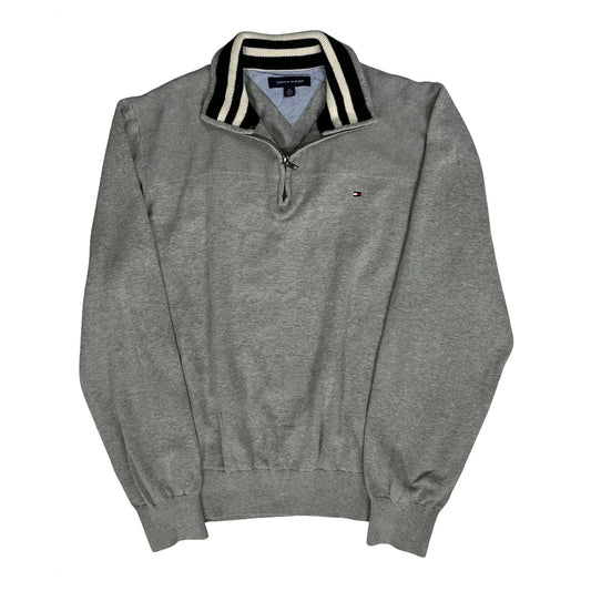 Tommy Hilfiger Striped 1/4 Zip - XL Grey Cotton
