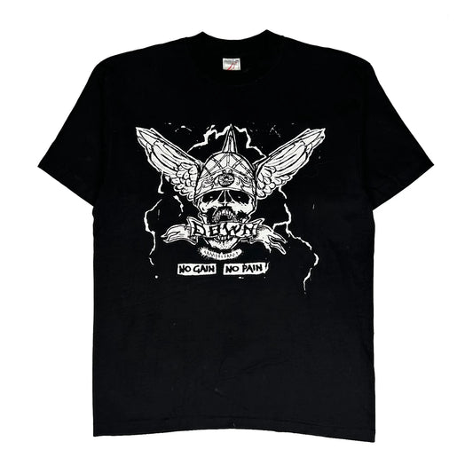 Vintage Skull Wing Graphic Unbranded T-Shirt - Large Black Cotton