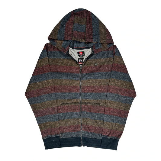 Quiksilver Striped Hoodie - XL Grey Cotton Blend