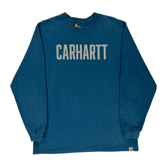 Carhartt Spellout Long Sleeve T-Shirt - XL Blue Cotton